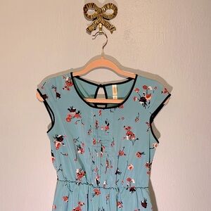 xhilaration baby doll teal & pink floral cut out mini dress 👗 size medium 🗝️